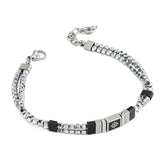 Bracciale in acciaio rodiato con maglia cubica a doppio filo